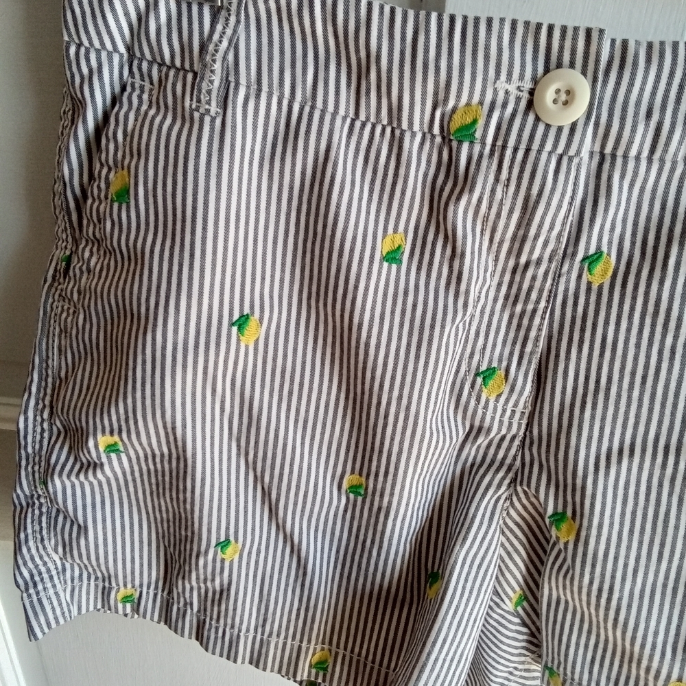 crown & ivy Striped Shorts with Lemon Embroidery